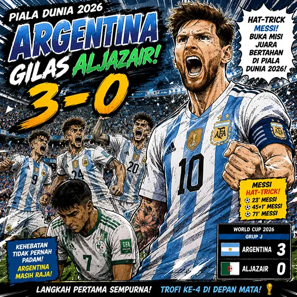 Argentina Gilas Aljazair 3-0: Hat-trick Messi Buka Misi Juara Bertahan di Piala Dunia 2026