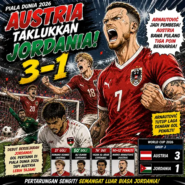 Austria Taklukkan Jordania 3-1 di Piala Dunia 2026: Arnautovic Jadi Pembeda, Debutan Asia Beri Perlawanan Sengit