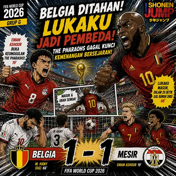 Belgia Ditahan Mesir 1-1: Lukaku Jadi Pembeda, The Pharaohs Gagal Kunci Kemenangan Bersejarah di Piala Dunia 2026