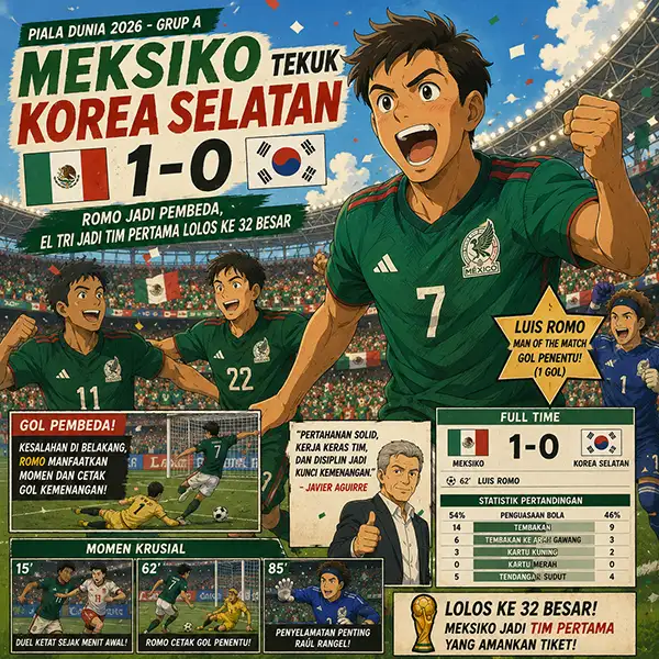 Meksiko Tekuk Korea Selatan 1-0 di Piala Dunia 2026: Romo Jadi Pembeda, El Tri Jadi Tim Pertama Lolos ke 32 Besar