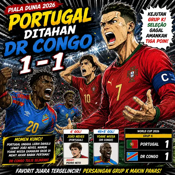 Portugal Ditahan DR Congo 1-1 di Piala Dunia 2026: Kejutan Grup K, Seleção Gagal Amankan Tiga Poin