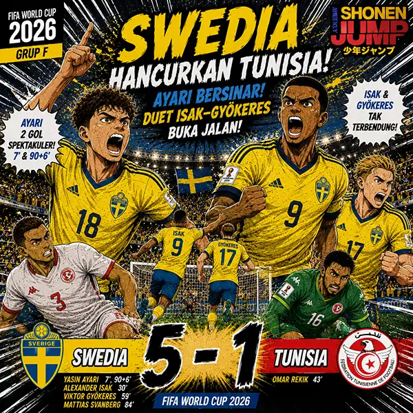 Swedia Hancurkan Tunisia 5-1: Ayari Bersinar, Duet Isak–Gyökeres Buka Jalan di Piala Dunia 2026