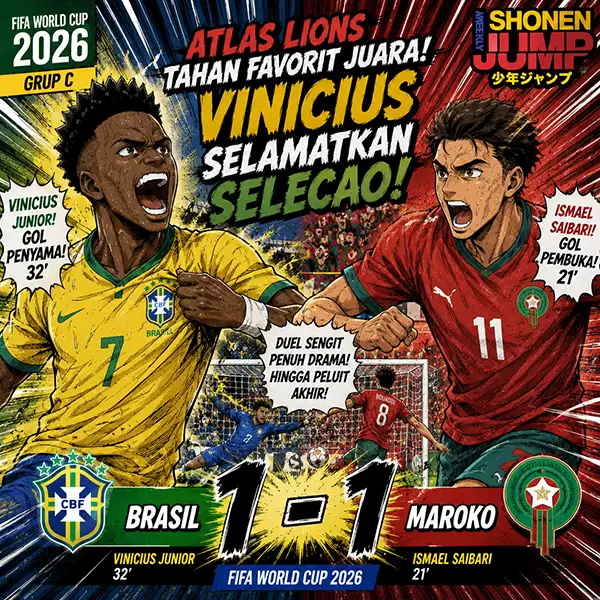 Brasil vs Maroko 1-1: Vinicius Selamatkan Selecao, Atlas Lions Tahan Favorit Juara di Piala Dunia 2026